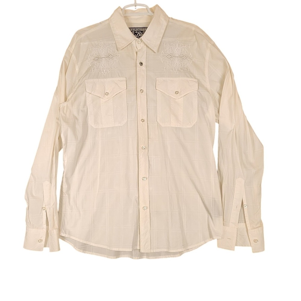 Affliction Black Premium Mens XL Long Sleeve Cream Plaid Western Shirt